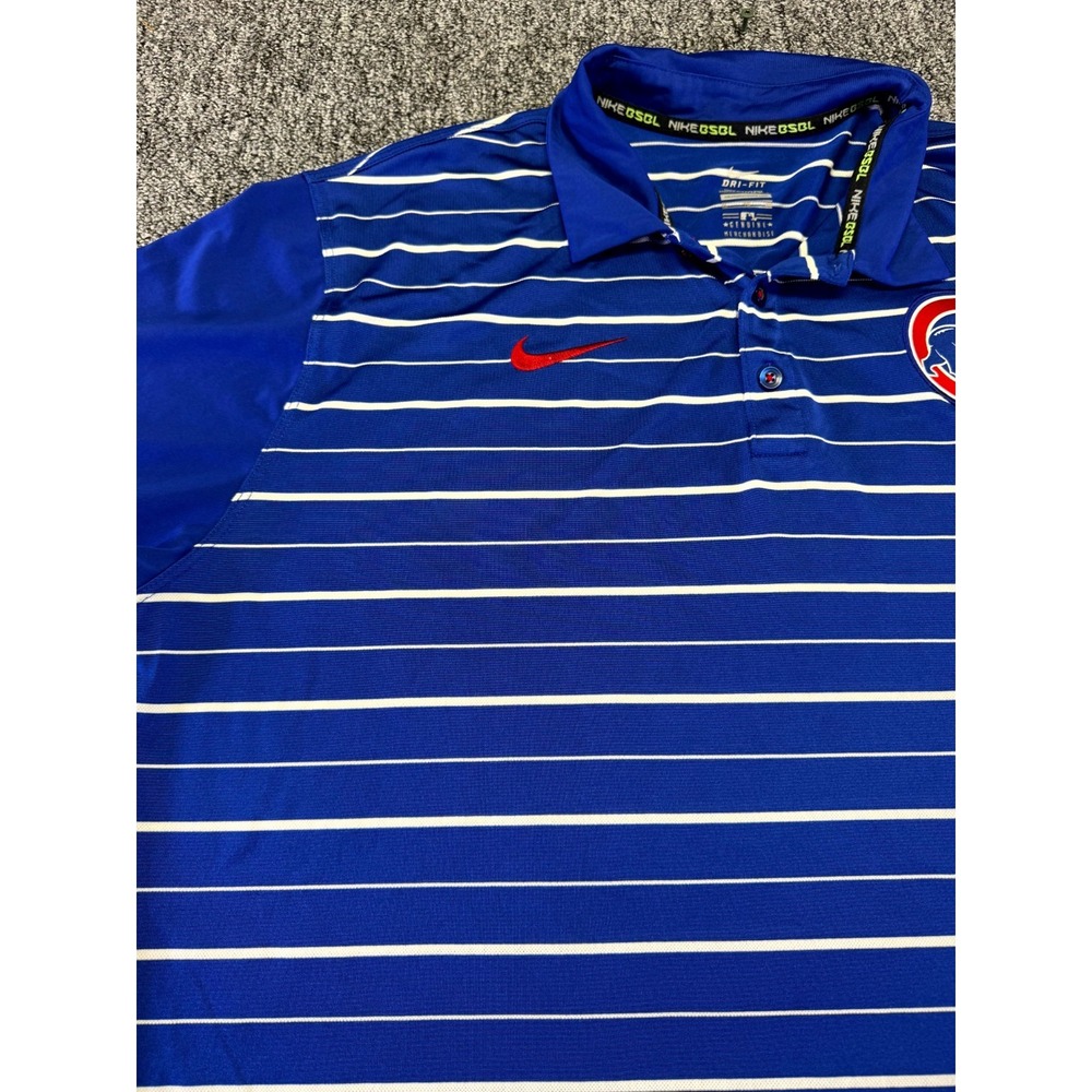 Nike Polo Chicago Cubs Mens XL Blue Striped Dri-Fit MLB Logo Shirt - Picture 3 of 16